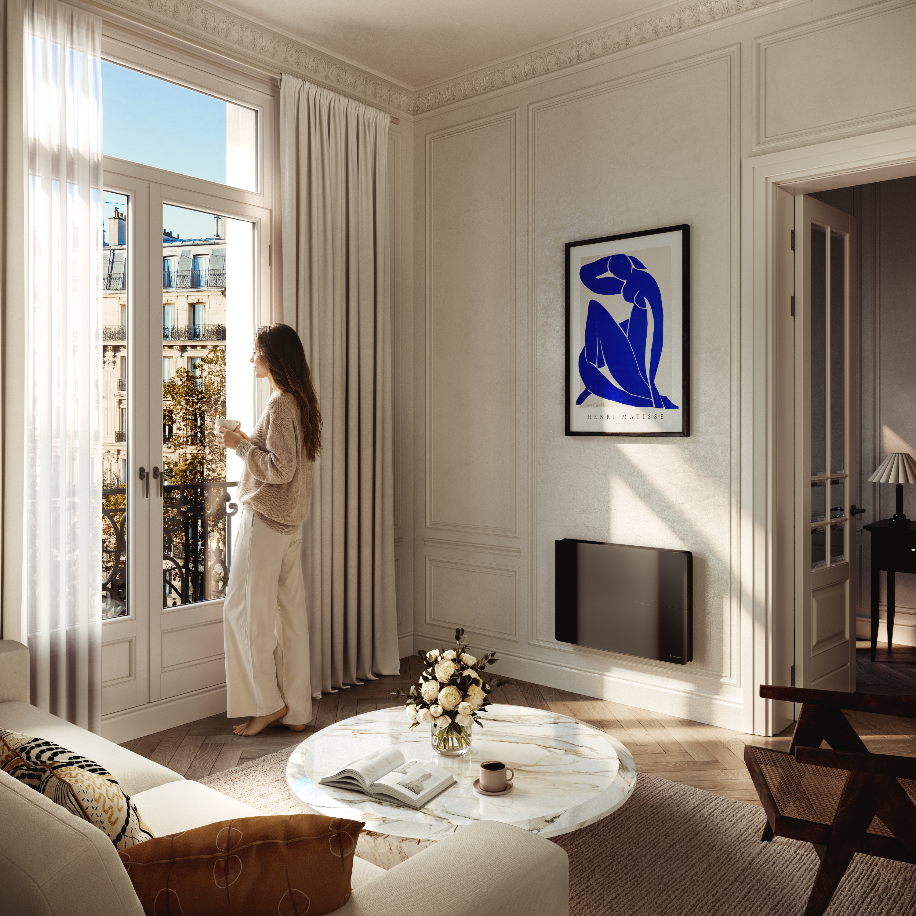 Radiateur électrique connecté 1500W double système de chauffe horizontal Noir Molia