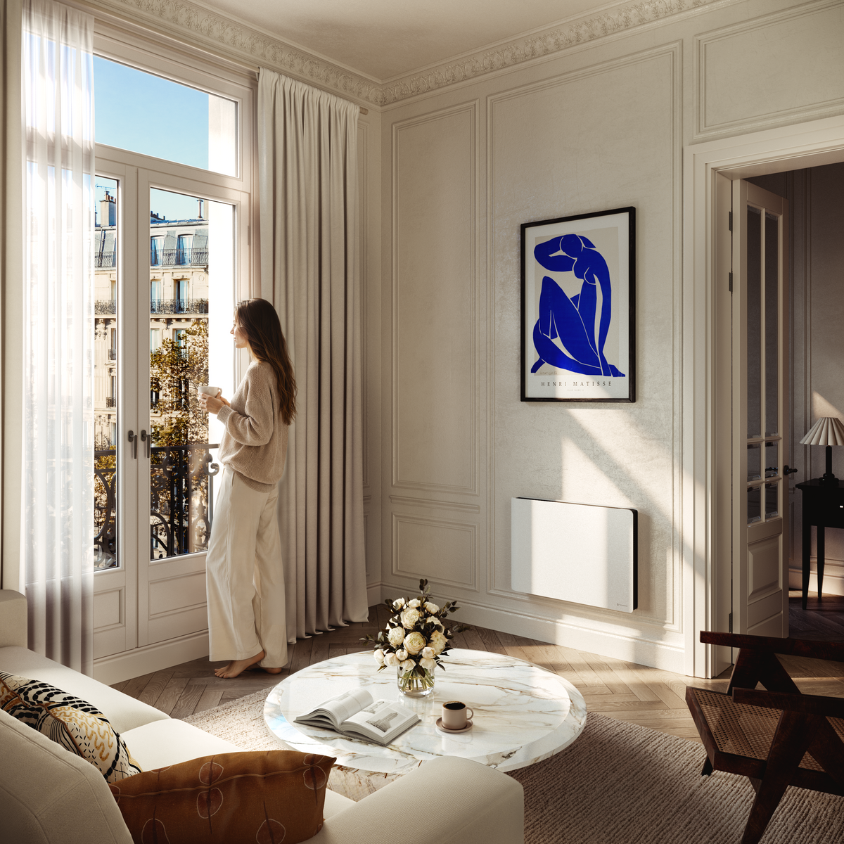 Radiateur électrique connecté 1500W double système de chauffe horizontal Blanc Molia