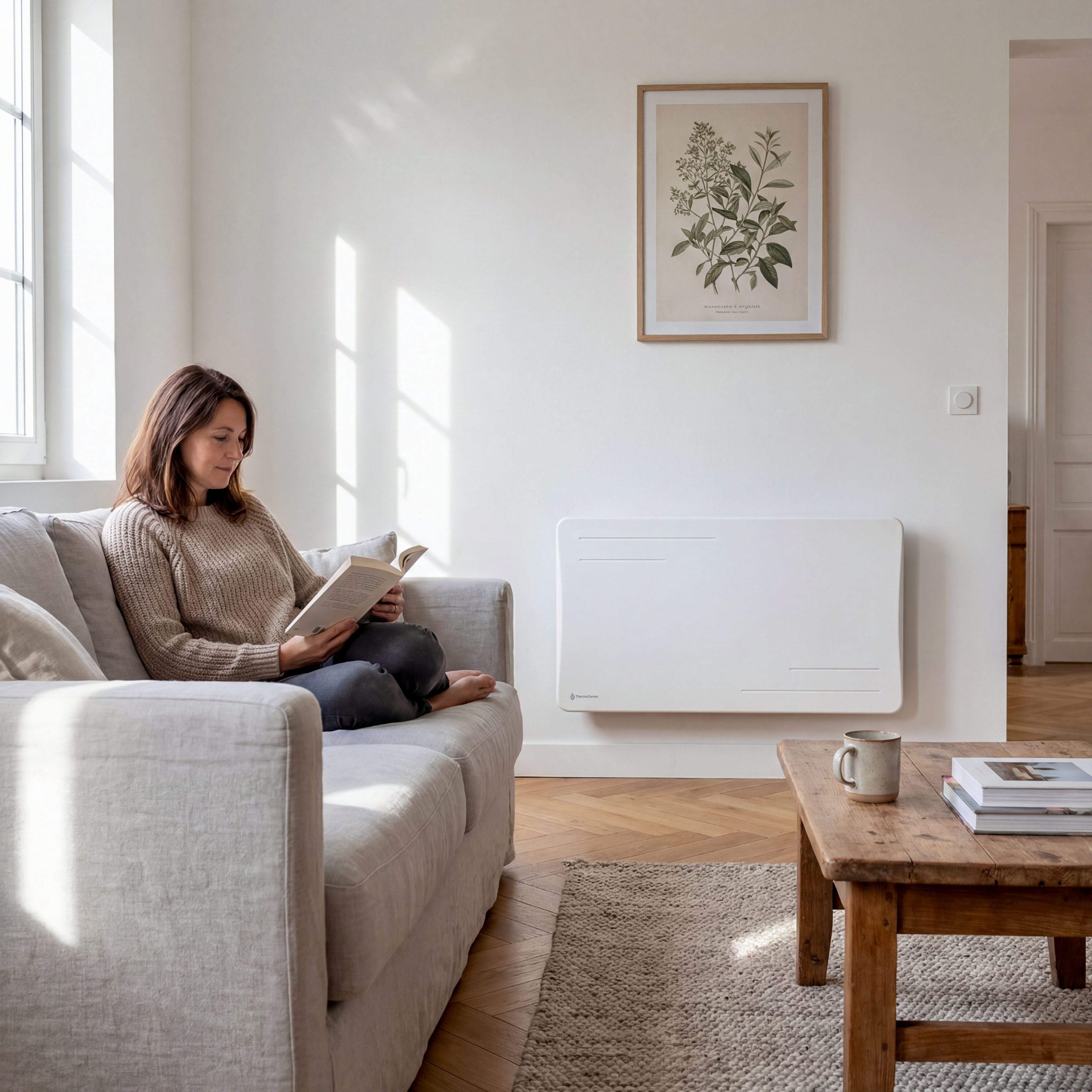 Radiateur électrique connecté 1500W à inertie sèche céramique horizontal Blanc Alice