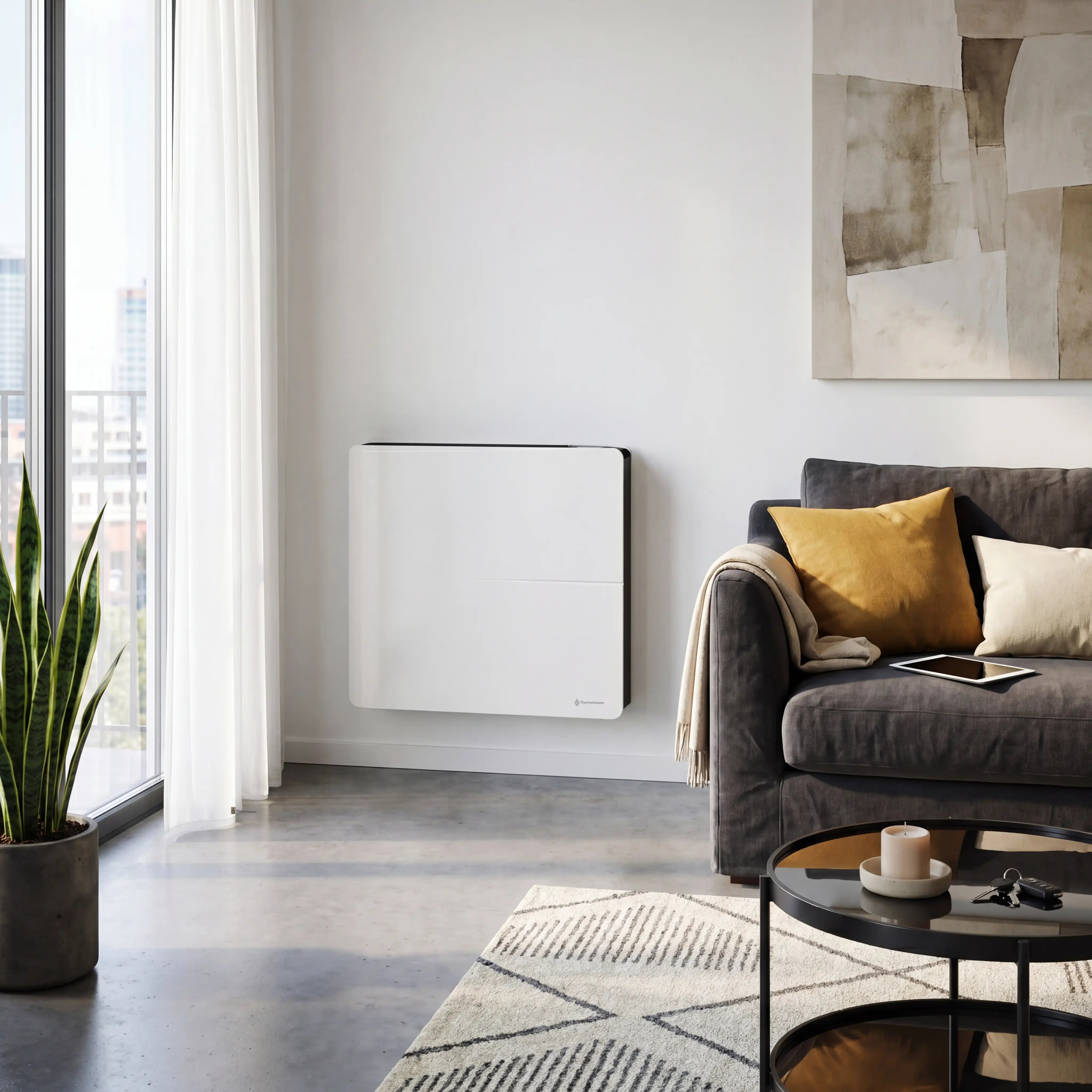 Radiateur électrique connecté 1000W double système de chauffe horizontal Blanc Molia