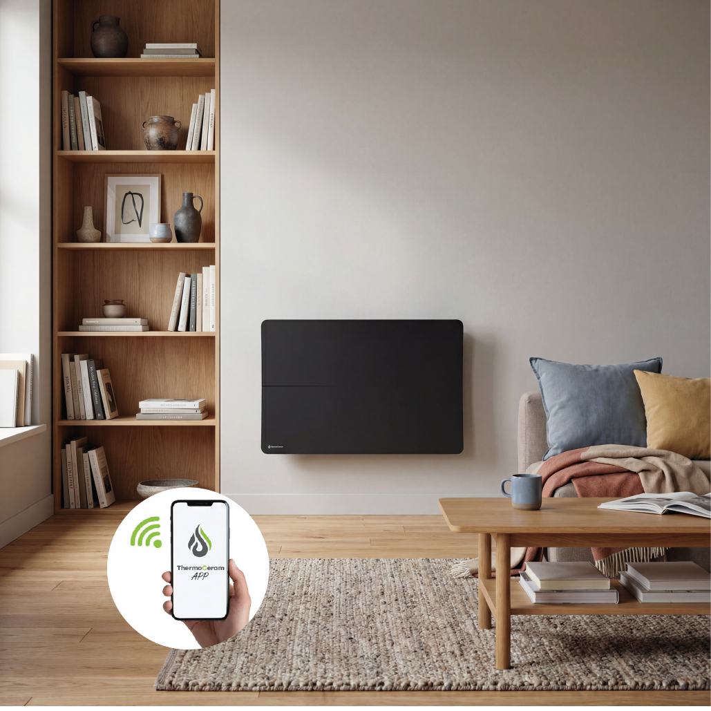 Radiateur électrique connecté 2000W double système de chauffe horizontal Noir Cira - Thermoceram FR