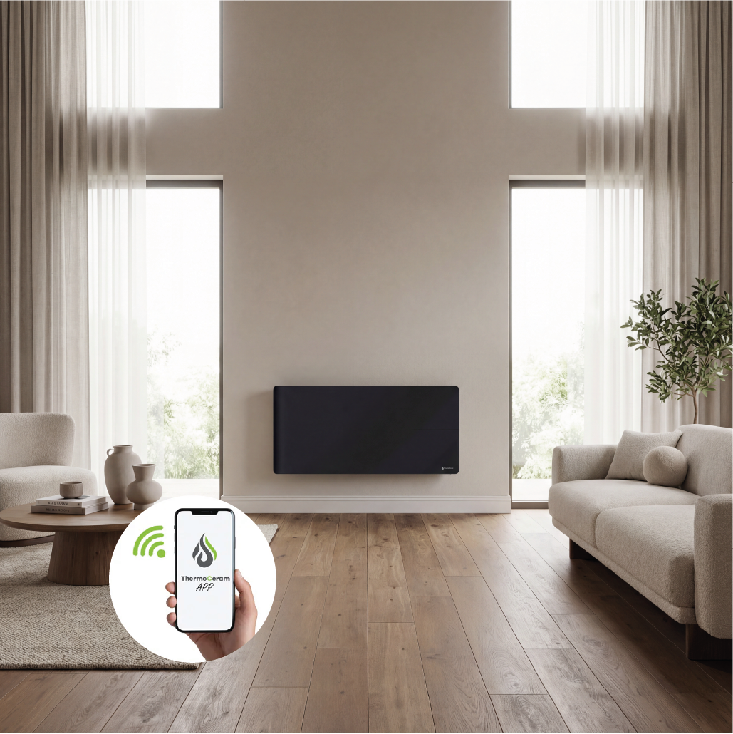 Radiateur électrique connecté 2000W double système de chauffe horizontal Noir Molia