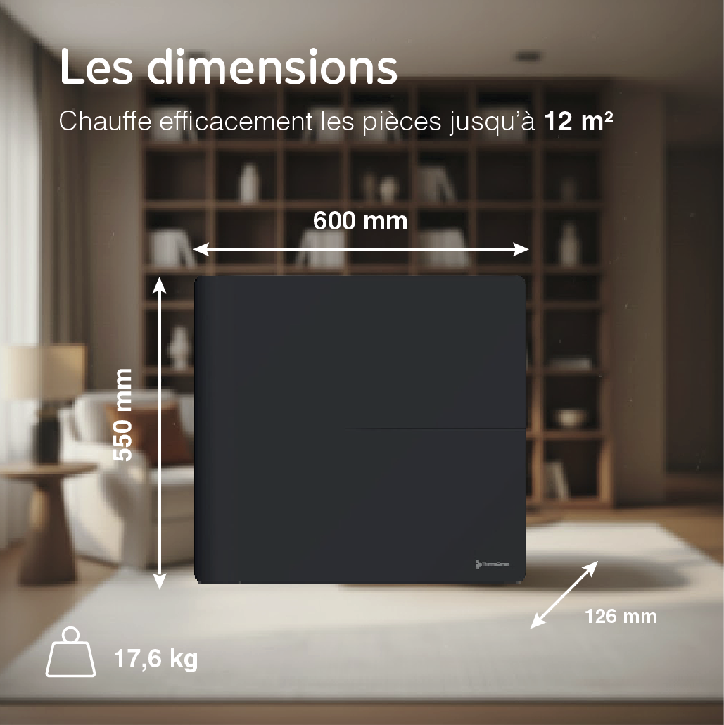 Radiateur électrique connecté 1000W double système de chauffe horizontal Noir Molia