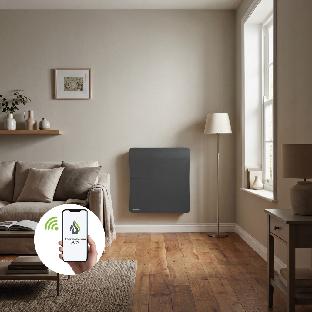 Radiateur électrique connecté 1000W double système de chauffe horizontal Noir Cira - Thermoceram FR