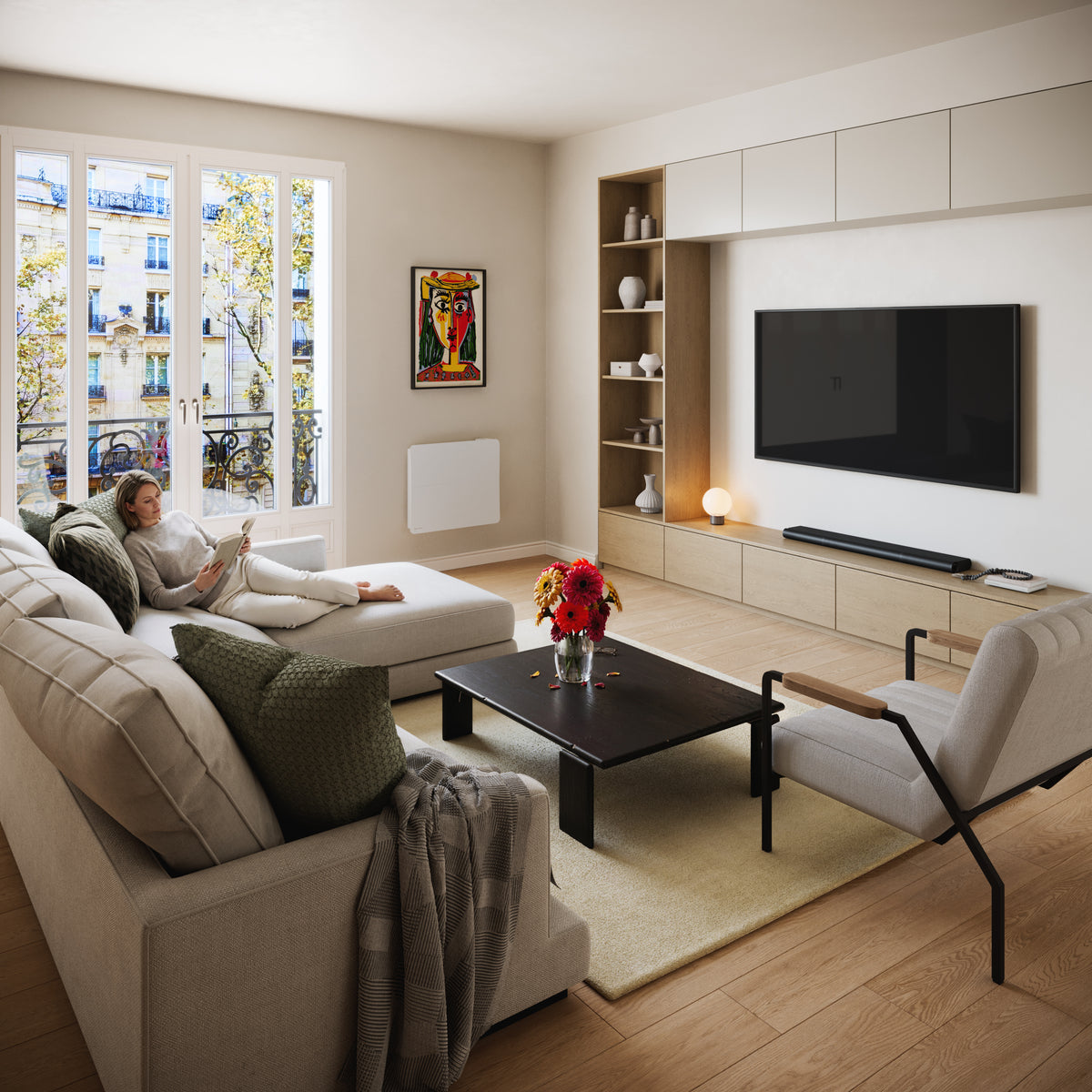 Radiateur Cira 1500 W blanc — mise en situation dans le salon