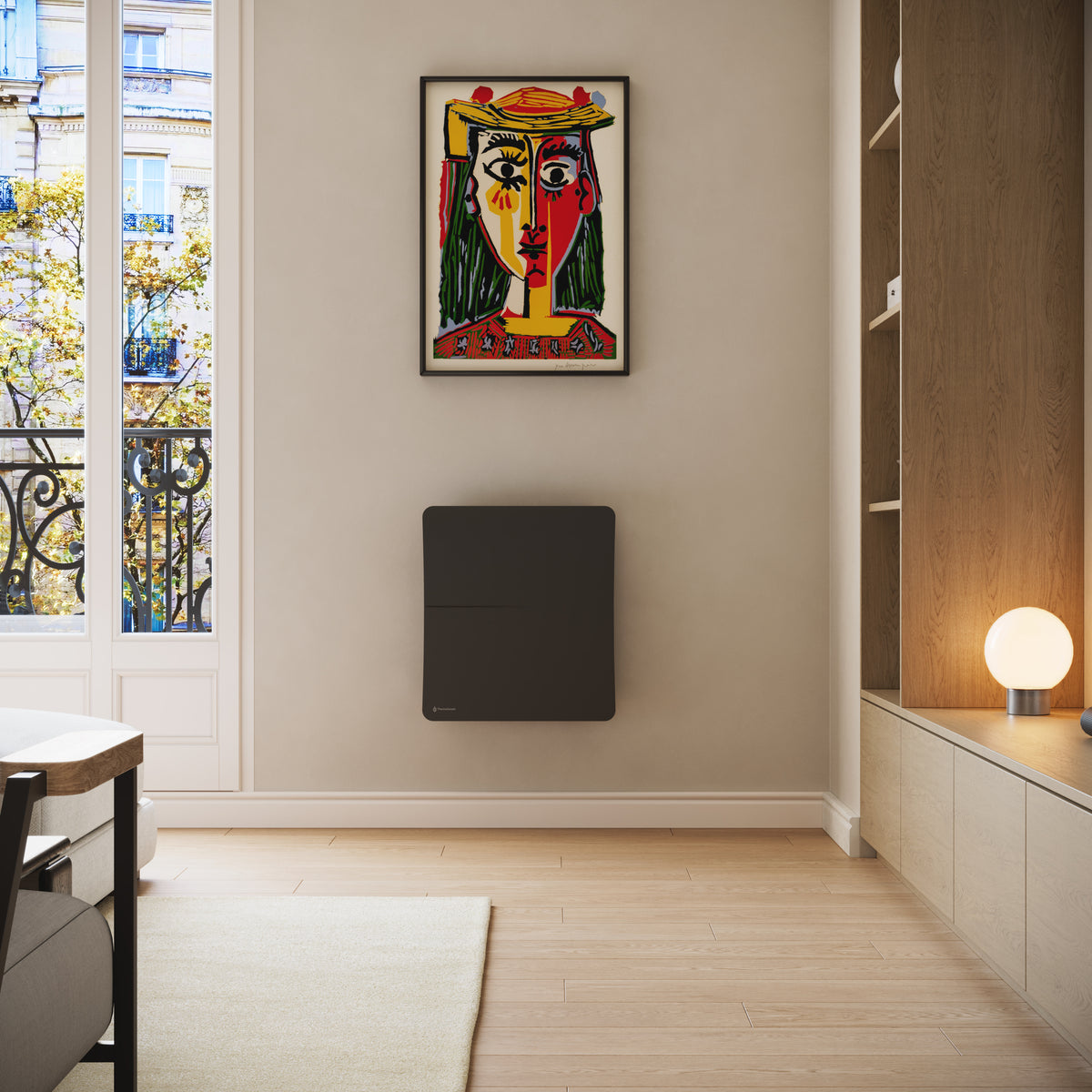 Radiateur Cira 1000 W noir — vue de face en intérieur
