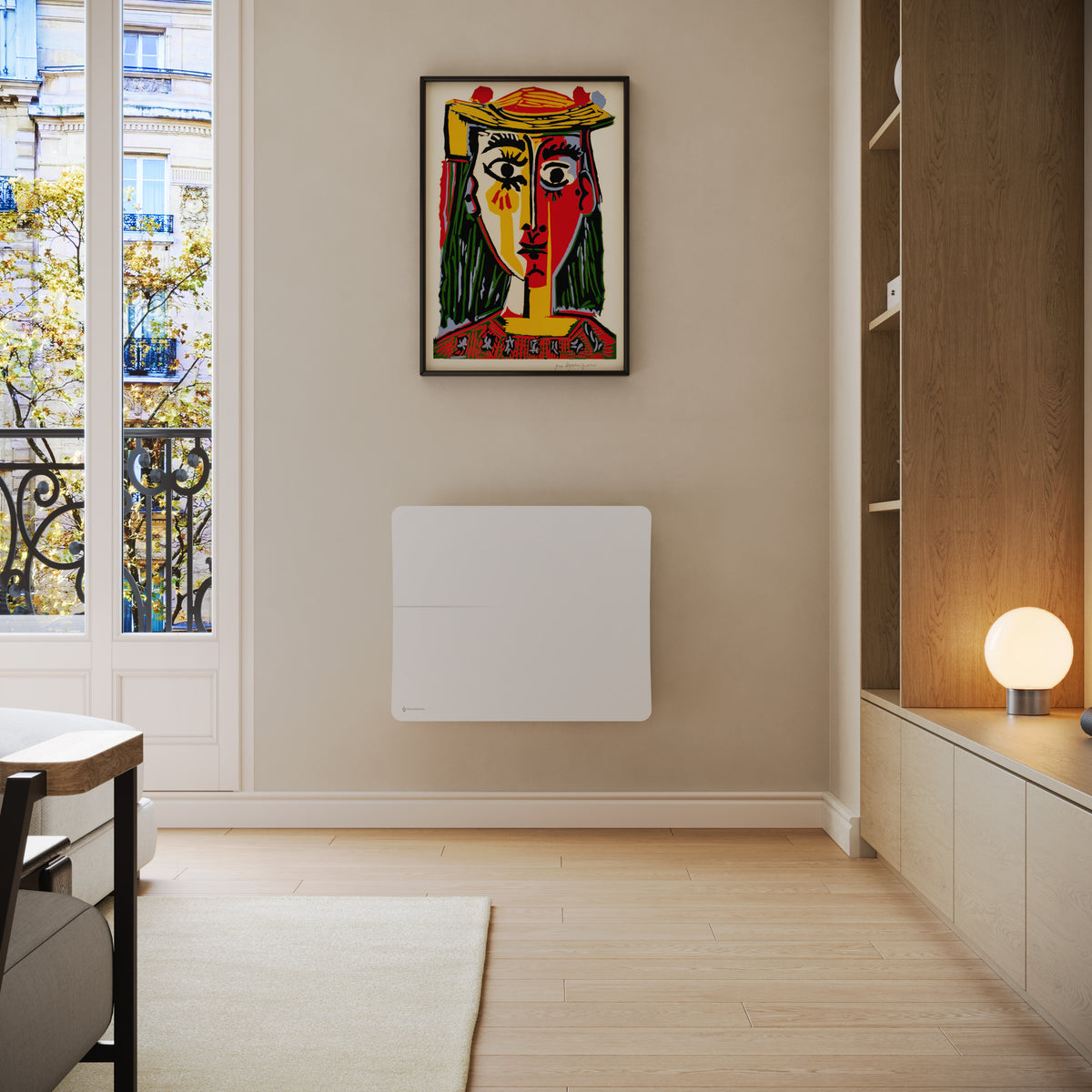 Radiateur Cira 1500 W blanc — vue de face en intérieur