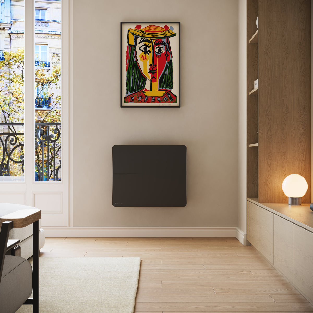 Radiateur Cira 1500 W noir — vue de face en intérieur
