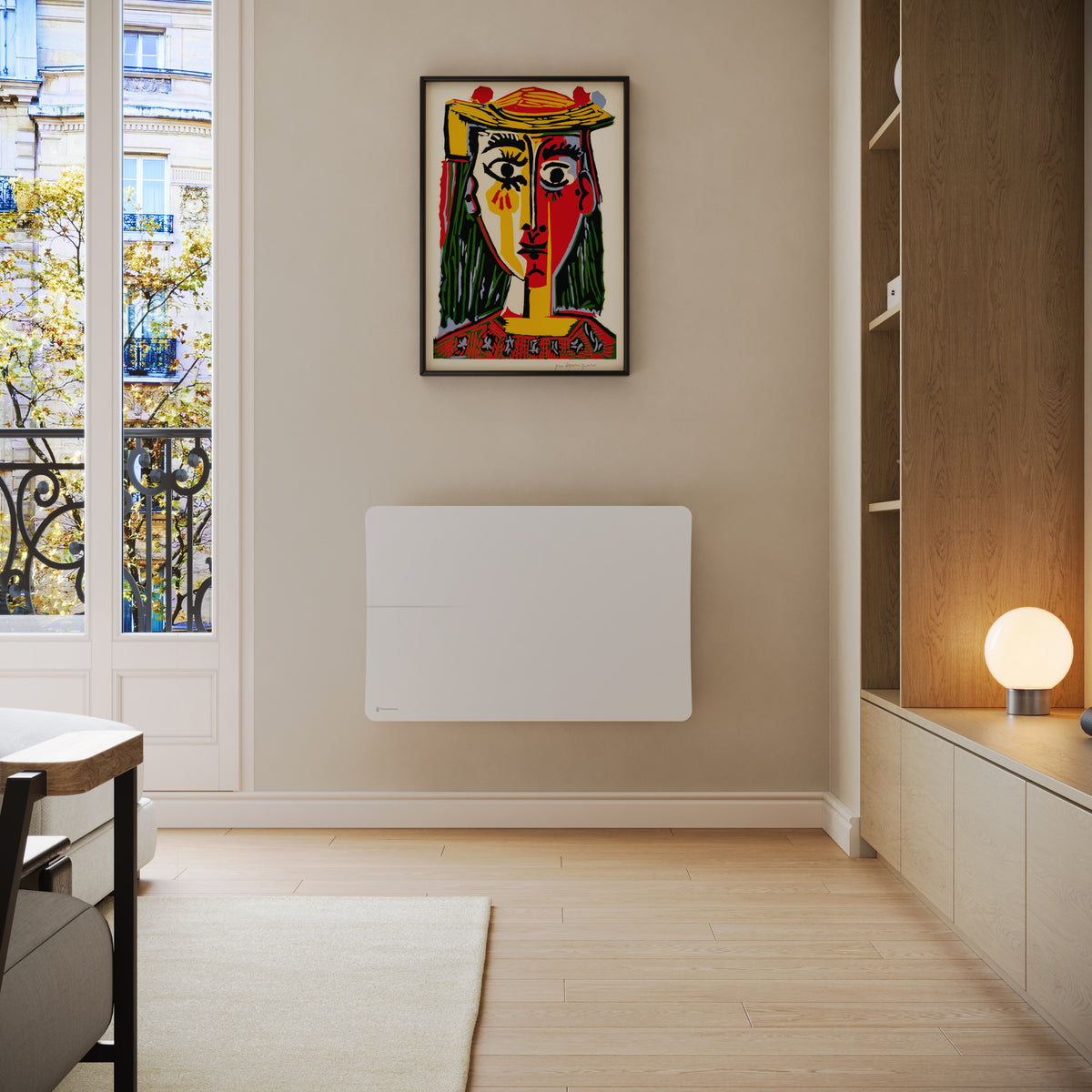 Radiateur Cira 2000 W blanc — vue de face en intérieur