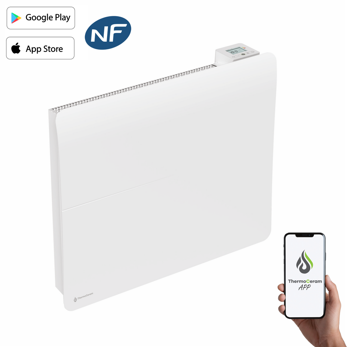 Radiateur électrique connecté 1500W double système de chauffe horizontal Blanc Cira