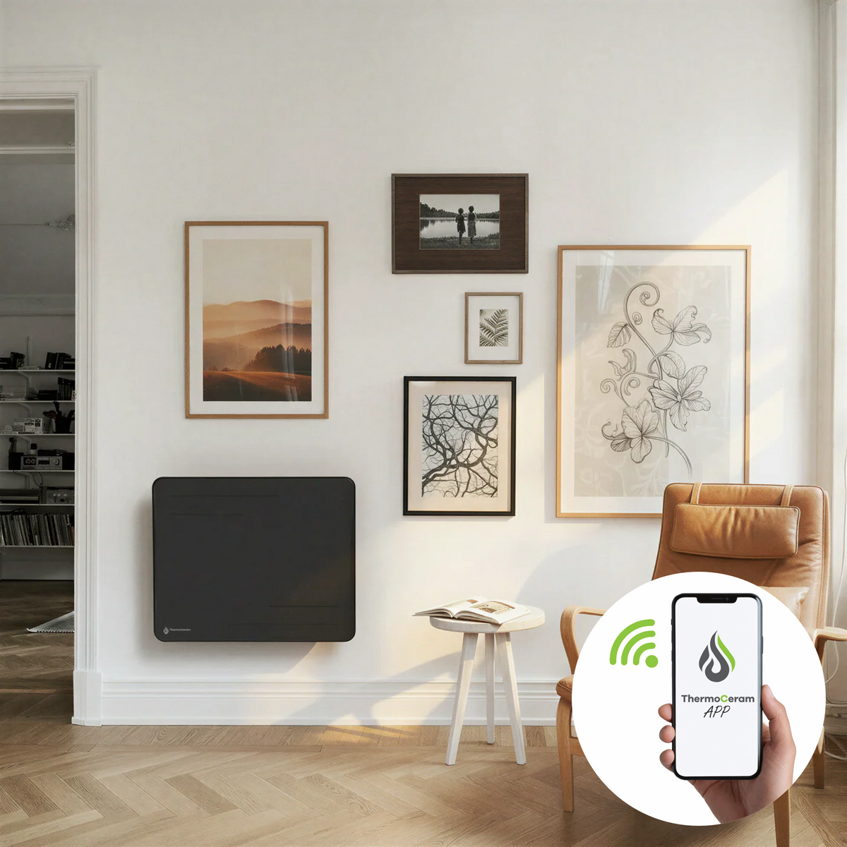 Radiateur électrique connecté 1000W à inertie sèche céramique horizontal Noir Alice