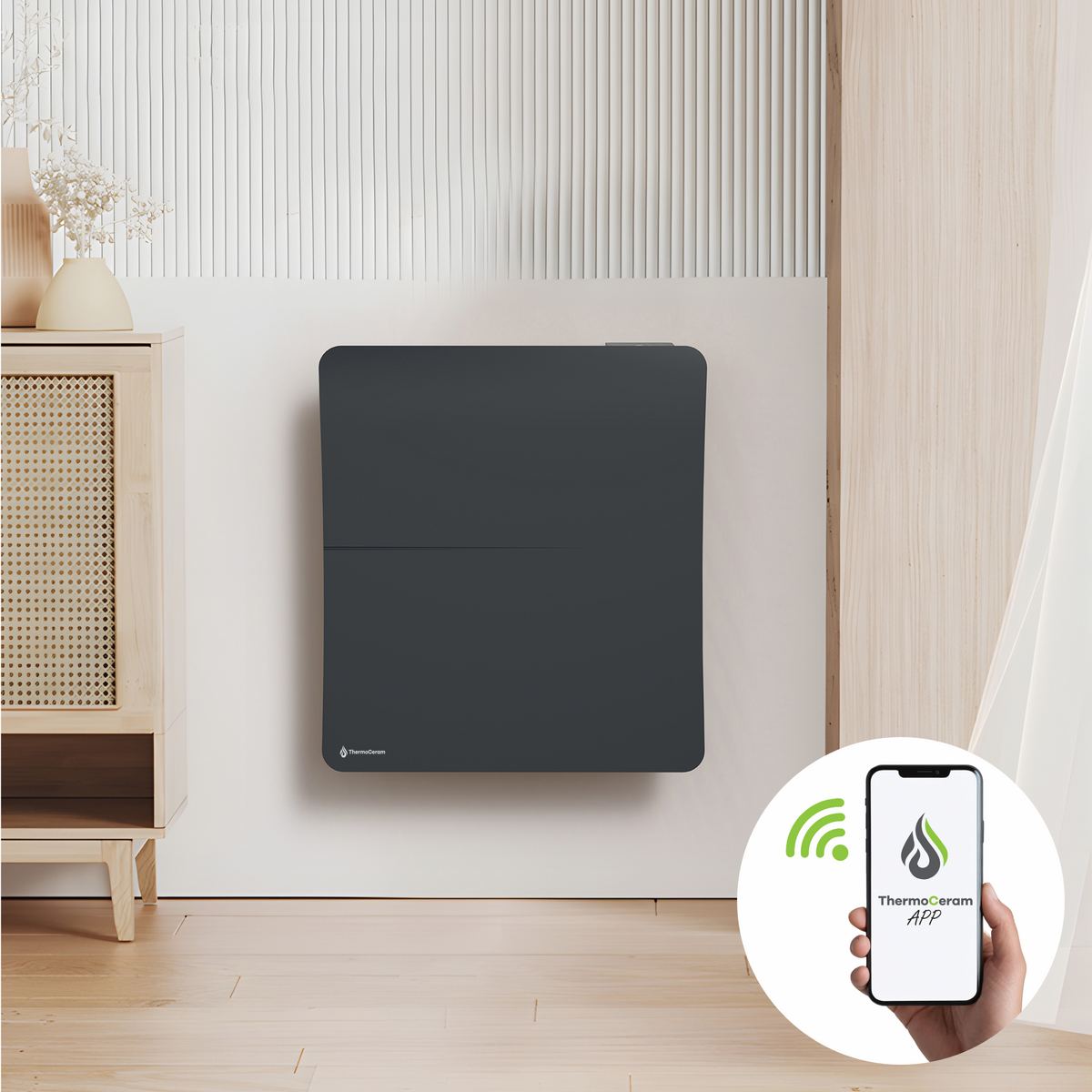 Radiateur électrique connecté 1000W double système de chauffe horizontal Noir Cira
