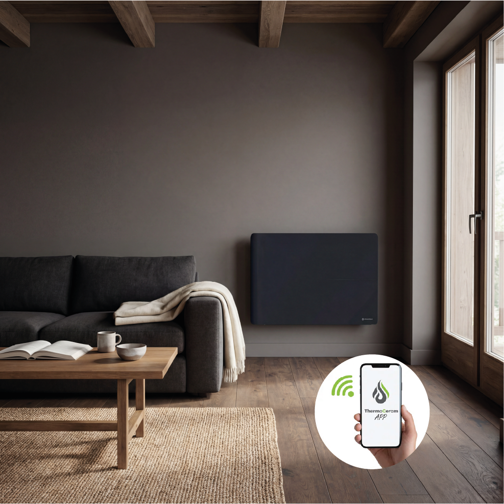 Radiateur électrique connecté 1500W double système de chauffe horizontal Noir Molia