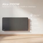 Radiateur électrique connecté 2000W à inertie sèche céramique horizontal Noir Alice - Thermoceram FR